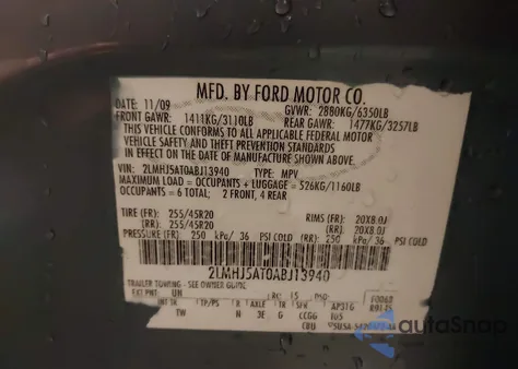 2010 Lincoln Mkt Ecoboost from USA, damaged, VIN 2LMHJ5AT0ABJ13940